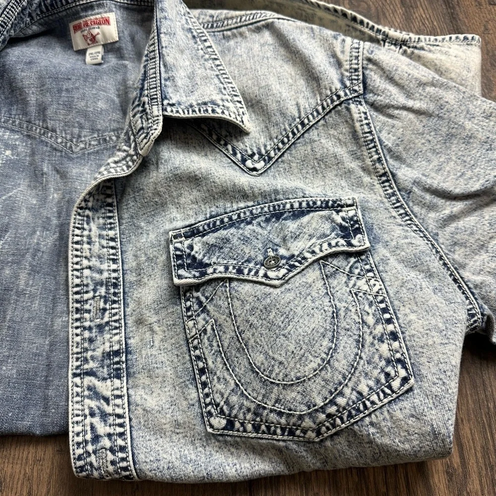 True Religion Light Blue Denim Casual Shirt